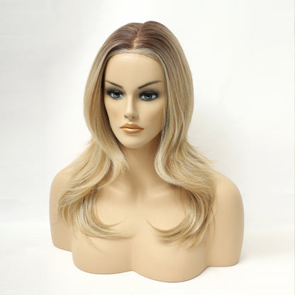 Luxury Honey Blonde Long Wavy Synthetic Wig Heat-Friendly Mono Top