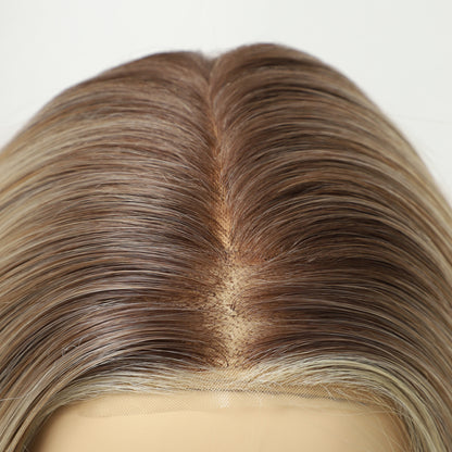 Luxury Honey Blonde Long Wavy Synthetic Wig Heat-Friendly Mono Top