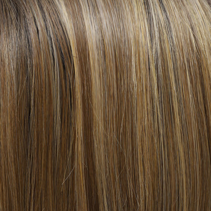 Dark Rooted Honey Blonde Long Straight Layered Synthetic Wig Mono Top