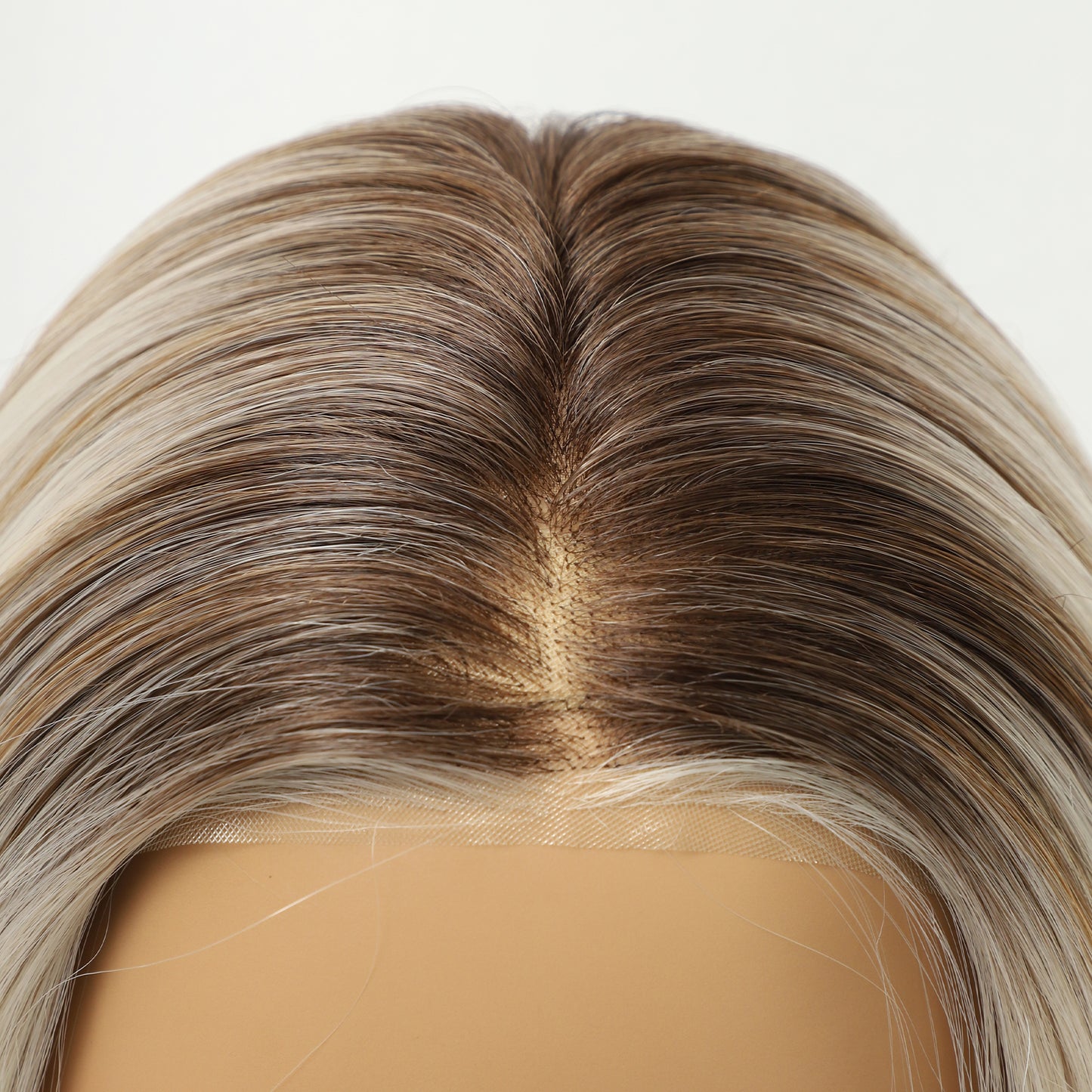Dark Rooted Honey Blonde Long Straight Layered Synthetic Wig Mono Top