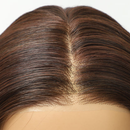 Chocolate Brown Shoulder-Length Sleek Bob Mono Top Synthetic Wig Natural Look