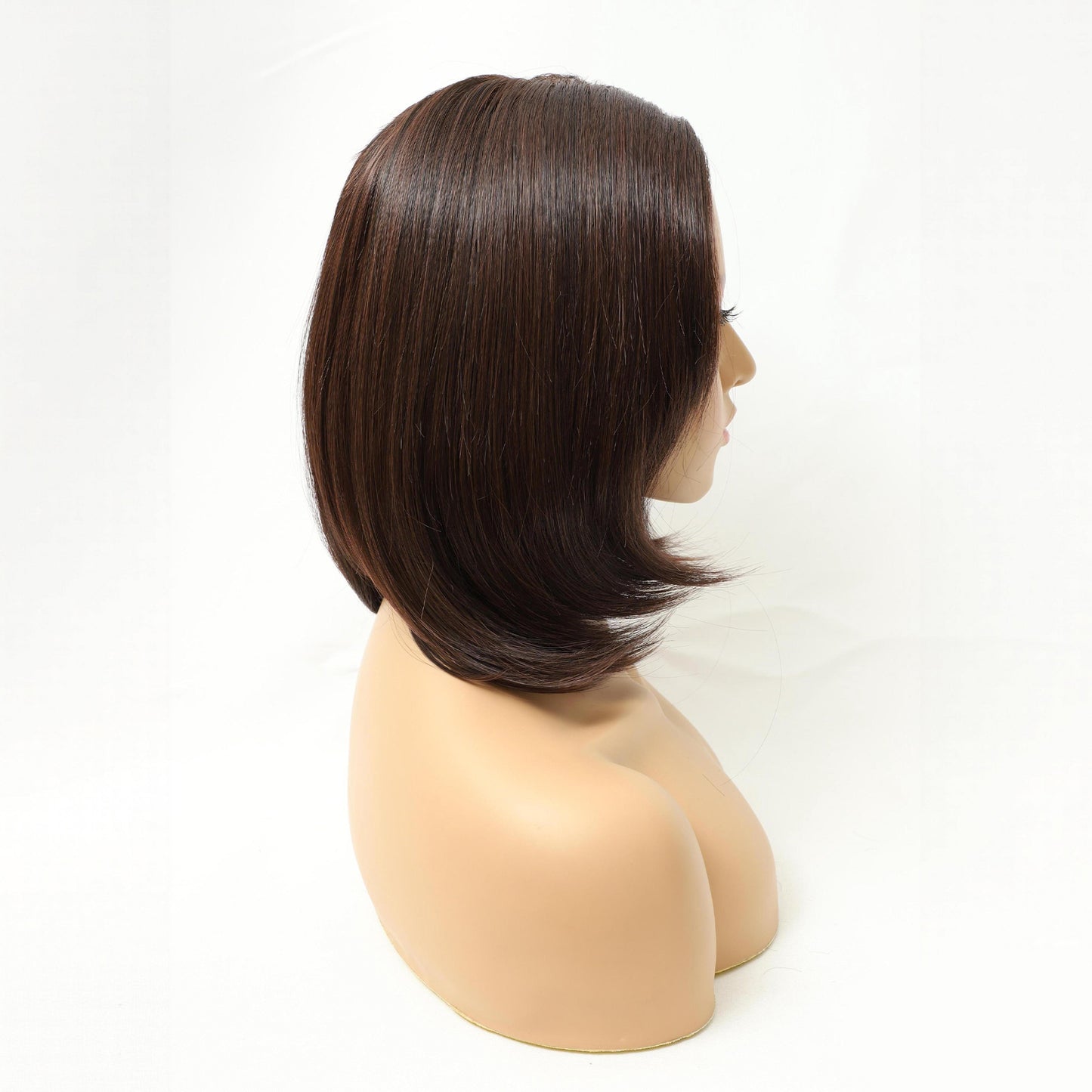 Chocolate Brown Shoulder-Length Sleek Bob Mono Top Synthetic Wig Natural Look
