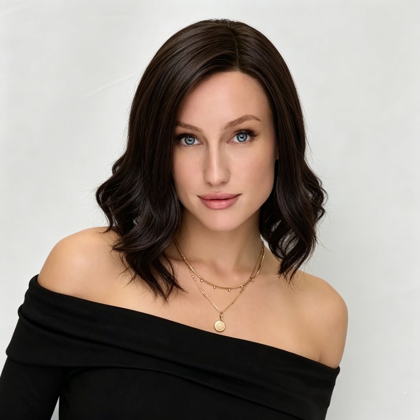 Natural Black Mid-Length Textured Wavy Bob Mono Top Synthetic Wig