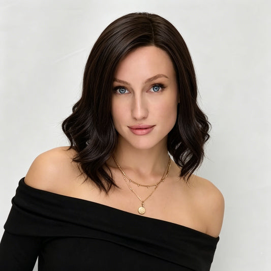 Natural Black Mid-Length Textured Wavy Bob Mono Top Synthetic Wig
