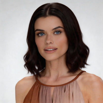 Natural Black Mid-Length Textured Wavy Bob Mono Top Synthetic Wig