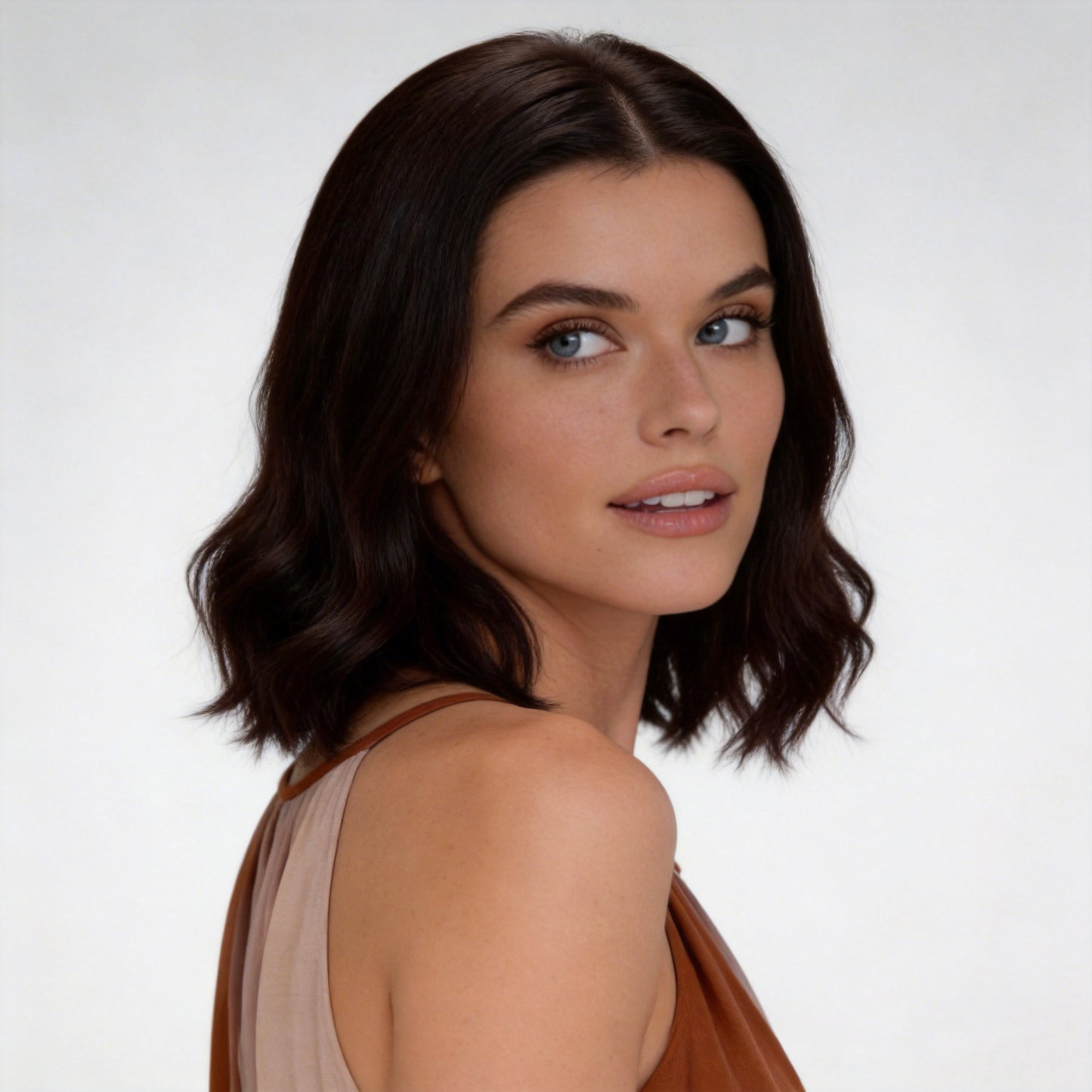 Natural Black Mid-Length Textured Wavy Bob Mono Top Synthetic Wig