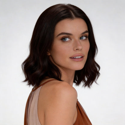 Natural Black Mid-Length Textured Wavy Bob Mono Top Synthetic Wig