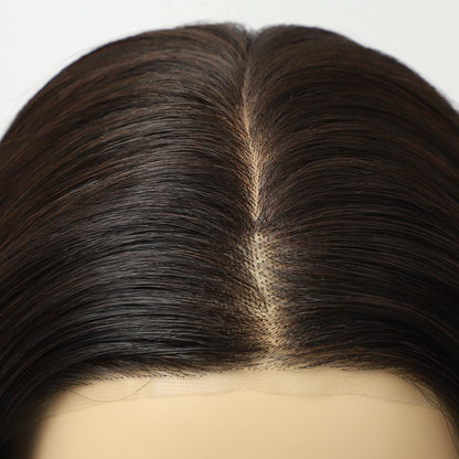 Natural Black Mid-Length Textured Wavy Bob Mono Top Synthetic Wig