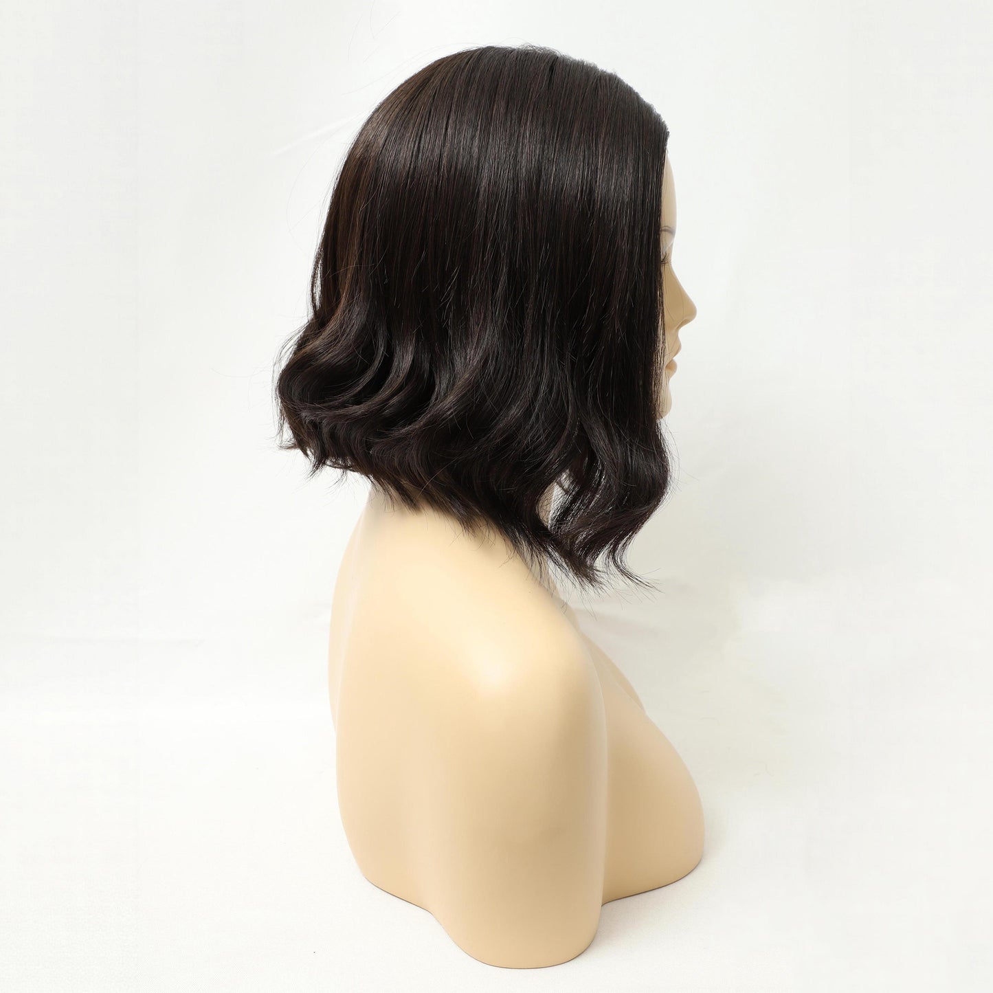 Natural Black Mid-Length Textured Wavy Bob Mono Top Synthetic Wig