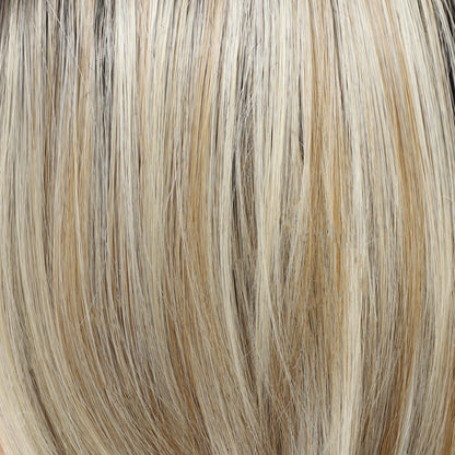Dark Roots Platinum Blonde Shoulder Length Sleek Bob Mono Top Synthetic Wig