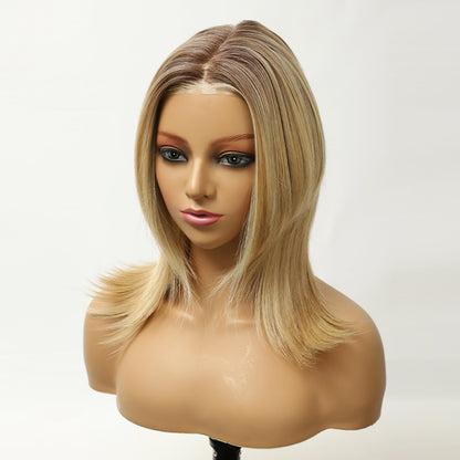Sandy Blonde Collarbone Length Striaght Synthetic Wig Mono Top