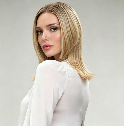 Sandy Blonde Collarbone Length Striaght Synthetic Wig Mono Top