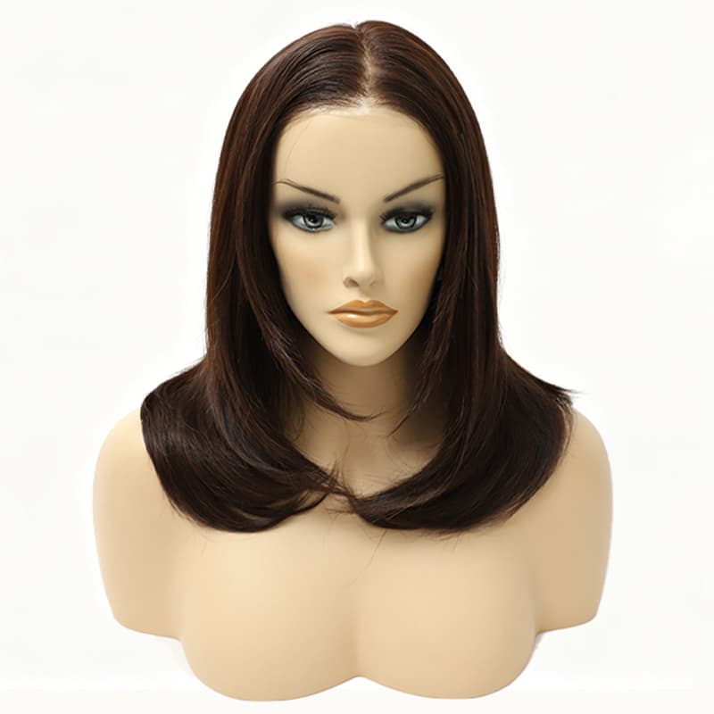 Mid-Length Straight Brown Heat-Friendly Synthetic Bob Wig Monofilament Top