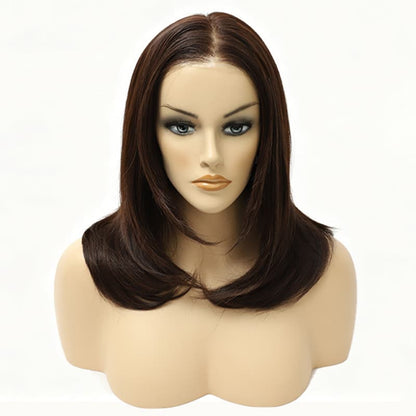 Mid-Length Straight Brown Heat-Friendly Synthetic Bob Wig Monofilament Top