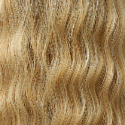 Platinum Ash Blonde Highlight Long Wavy Mono Top Synthetic Wig with Dark Roots