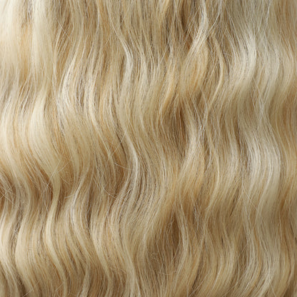 Platinum Ash Blonde Highlight Long Wavy Mono Top Synthetic Wig with Dark Roots