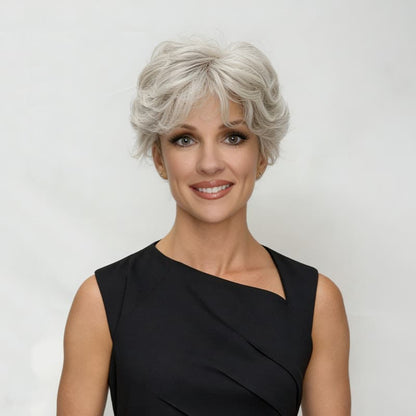 Short Layered Silver Pixie Cut Synthetic Wig (MONO TOP)
