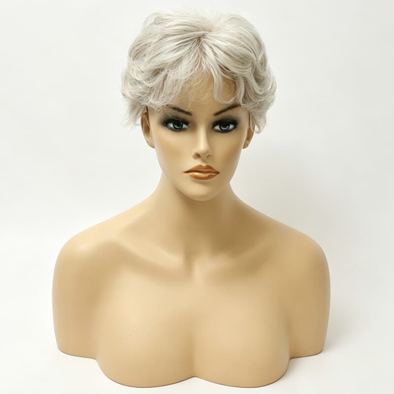Short Layered Silver Pixie Cut Synthetic Wig (MONO TOP)