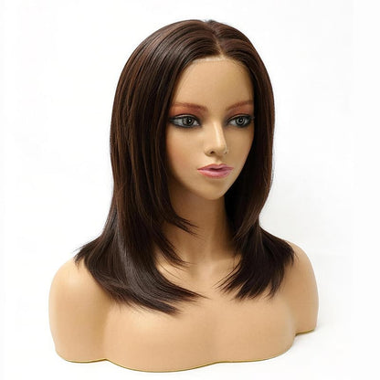 Chestnut Brown Shoulder Length Heat Friendly Synthetic Lace Front Wig (MONO TOP)